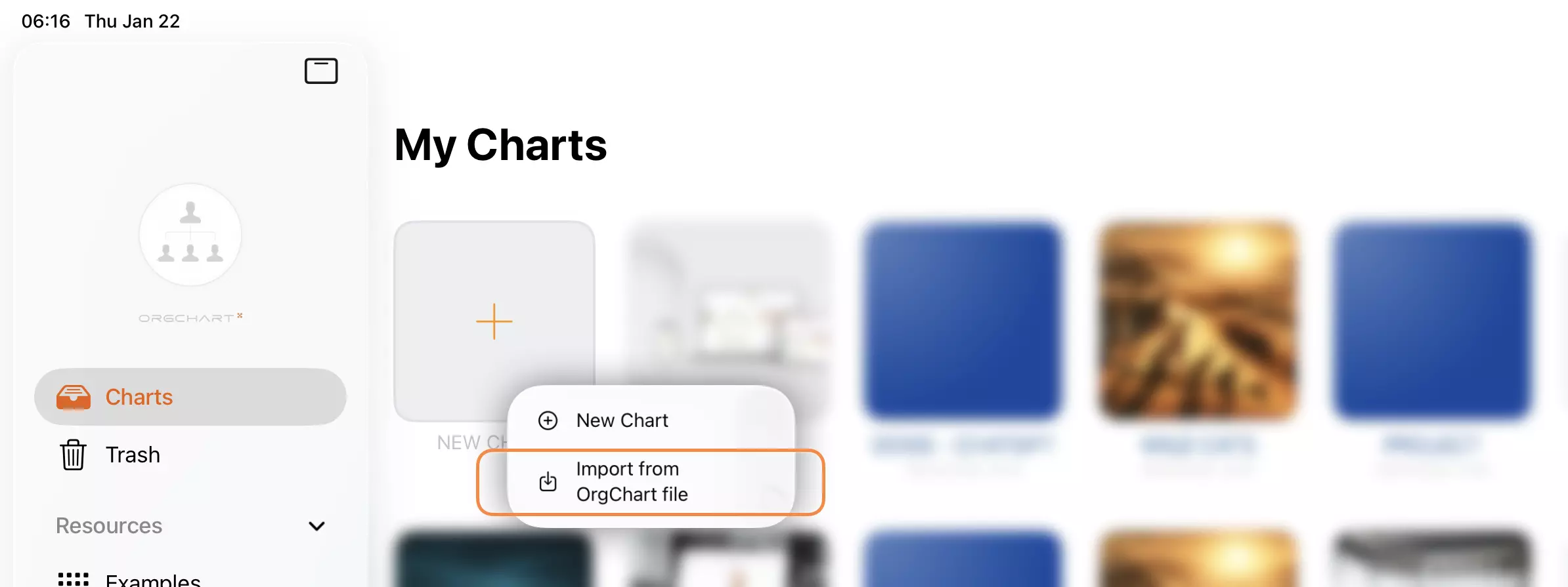Importieren einer Legacy-Organigramm-Datei unter iOS