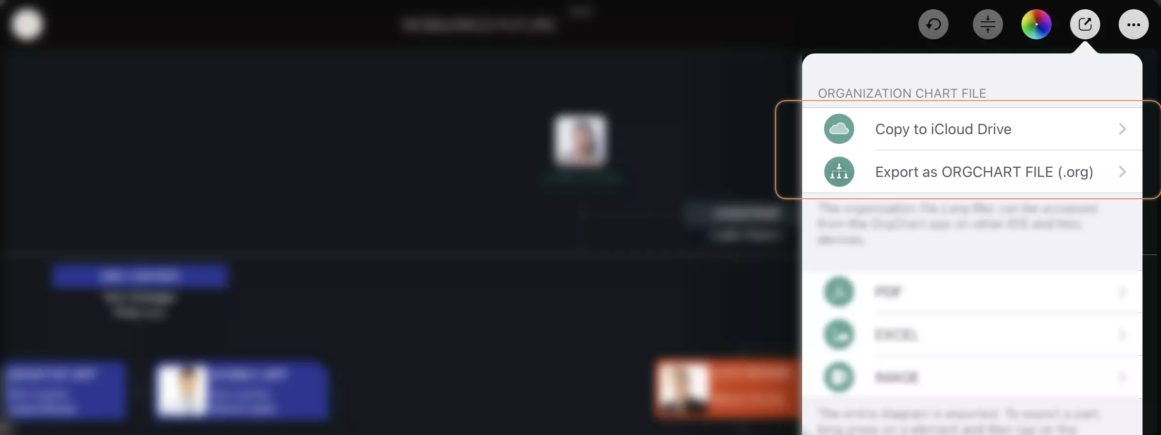 Exportation vers des fichiers .org via les applications OrgChart héritées